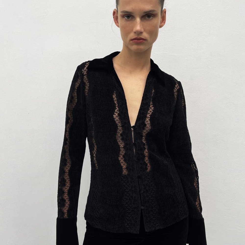 NWT ZARA VELVET LACE BLOUSE